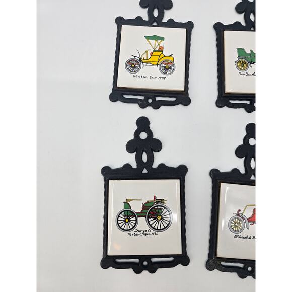Vintage Cast Iron Wall Plaques/ Trivets – Set of 6 Early Automobiles (1895–1905) - Picture 2 of 6